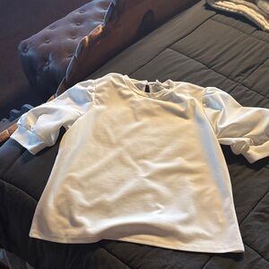 Forever 21 White Blouse with Puff Sleeves